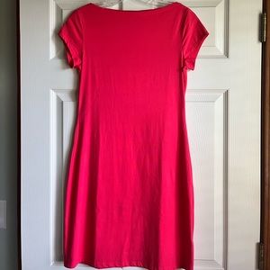 PattyBoutik Women Boat Neck Cap Sleeve Dress (Coral Pink Small)